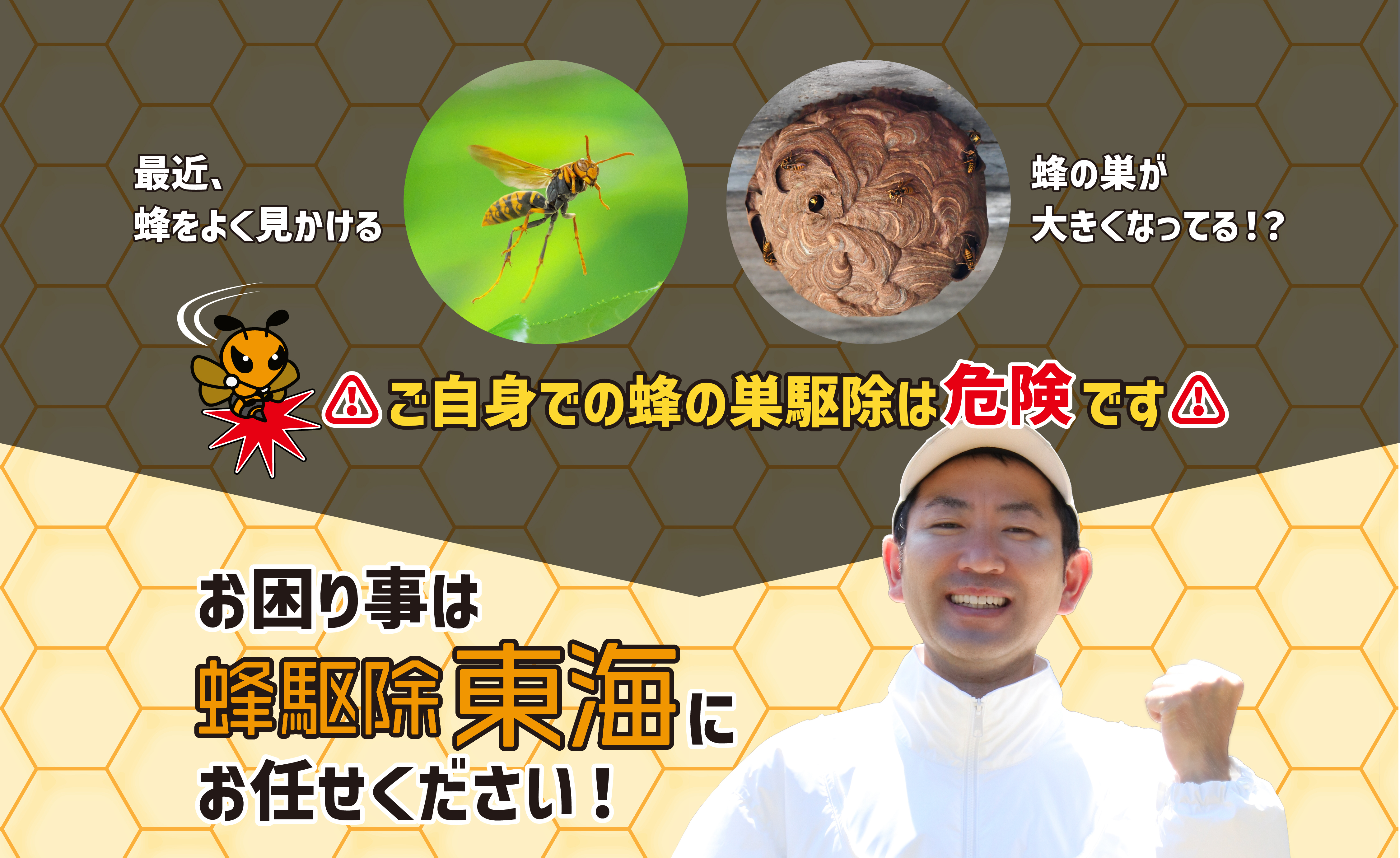 こんなお悩みありませんか？蜂をよく見かける・巣が大きくなっている お困りは蜂駆除東海にお任せください